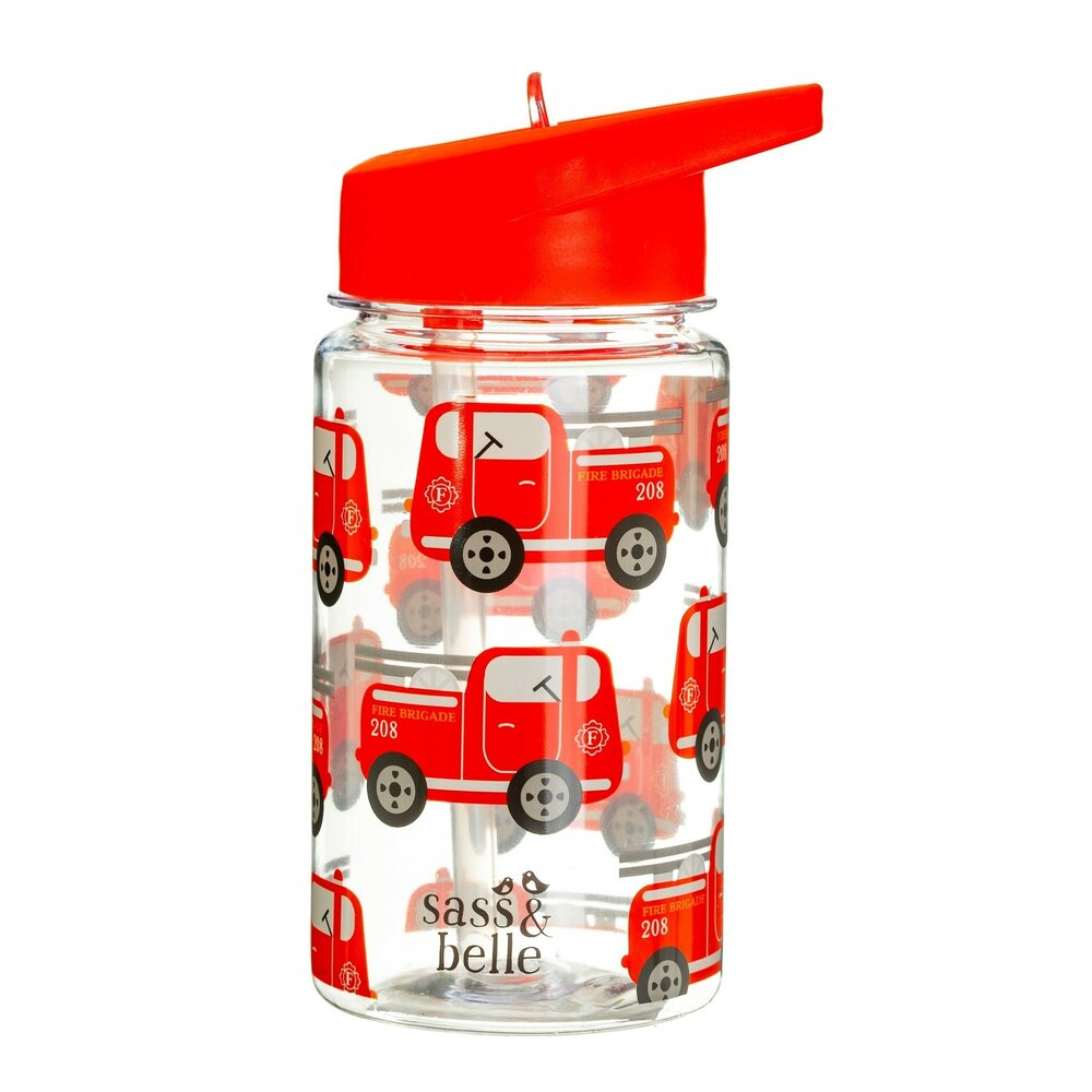 Sass & Belle waterfles Fire Engine 400ml, drinkfles met rietje BPA vrij