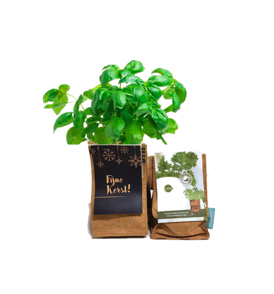 Superwaste kruiden kweektuin van gerecyclede theezakken - KERST Basilicum of Peterselie 