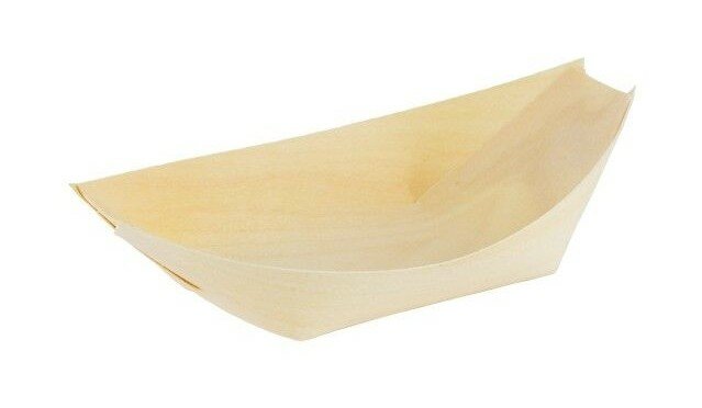 FSC houten bootje 14x8cm, wegwerpbordje per 100 stuks.