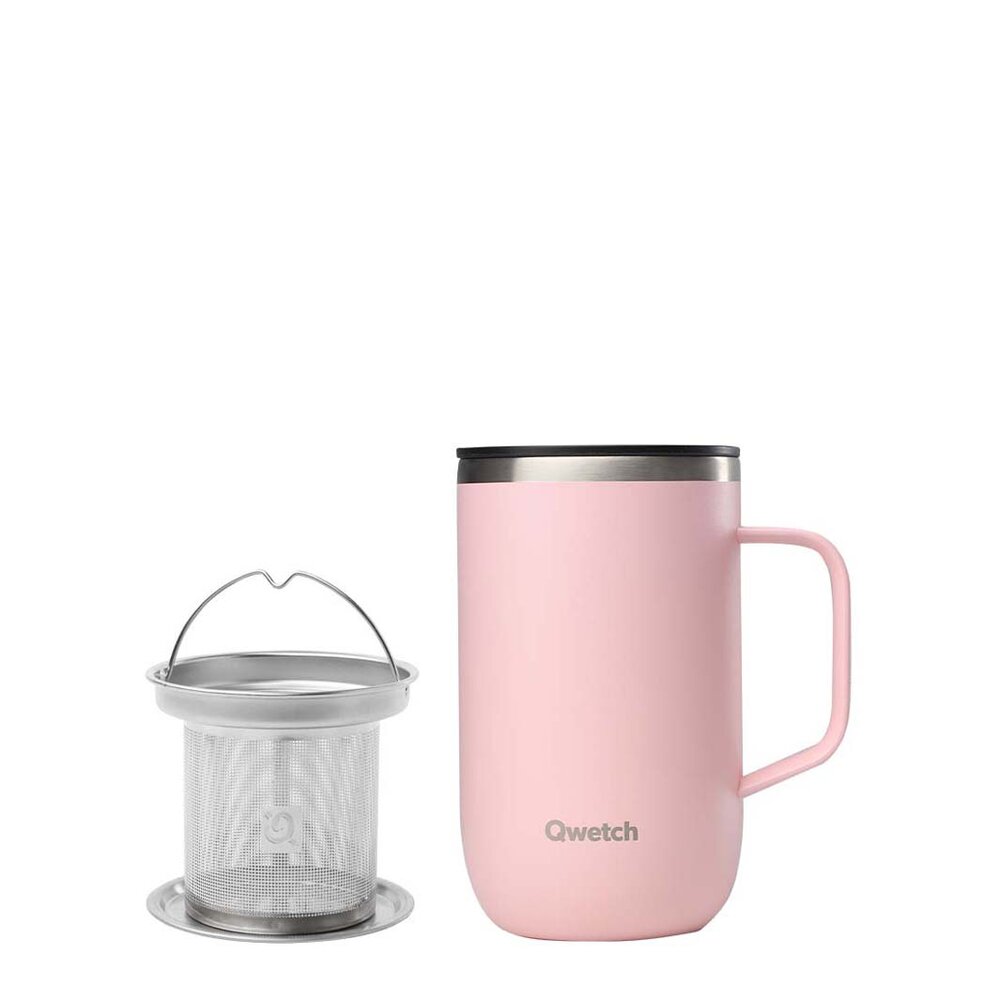 Qwetch RVS thermosbeker 470ml met theezeefje - Pastel Pink