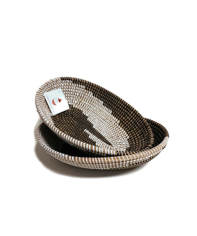 FairTrade mandje van zeegras - Zwart/wit ovaal