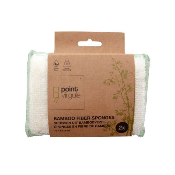 Point Virgule bamboevezel sponzen, set van 2 groen en wit