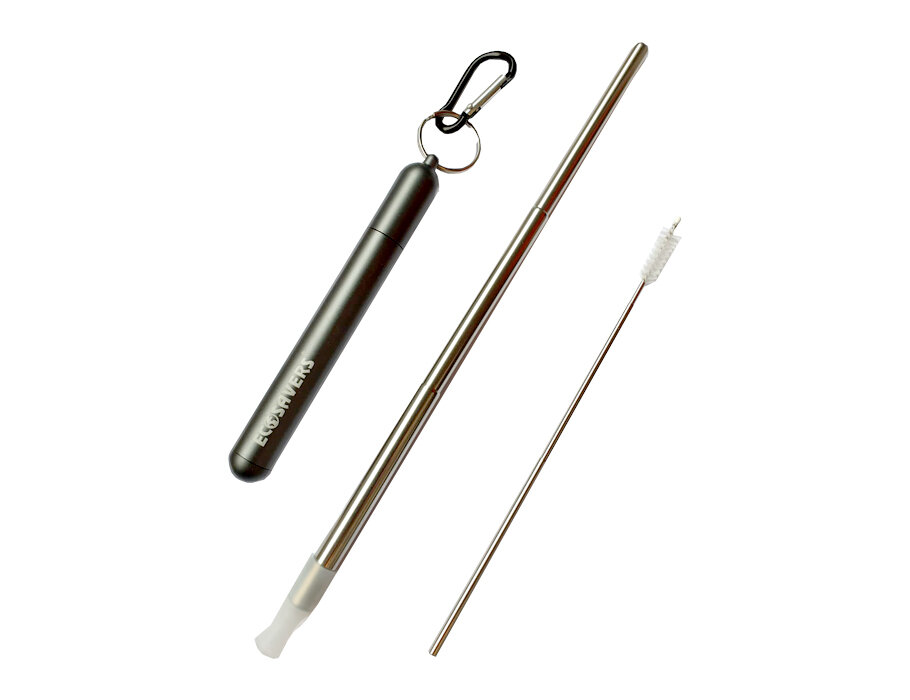 EcoSavers opvouwbaar RVS drinkrietje + koker + borsteltje