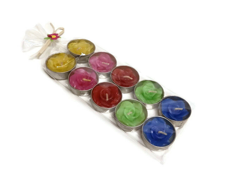 Olino Paperworks Fairtrade waxinelichtjes in roosvorm - Effen kleuren