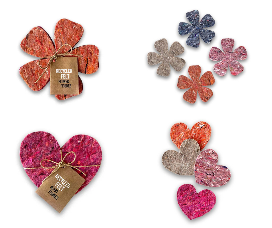 Superwaste Recycled vilt figuren - set 4 Hartjes, klavers of Bloemen