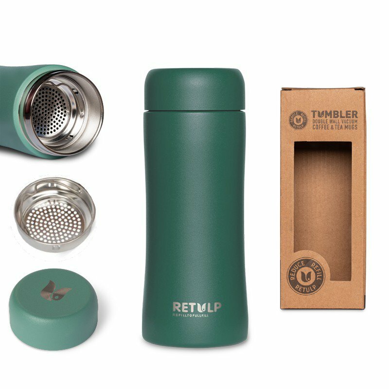 ReTulp Tumbler Teal Green, RVS Thermosfles - drinkbeker 300ml 