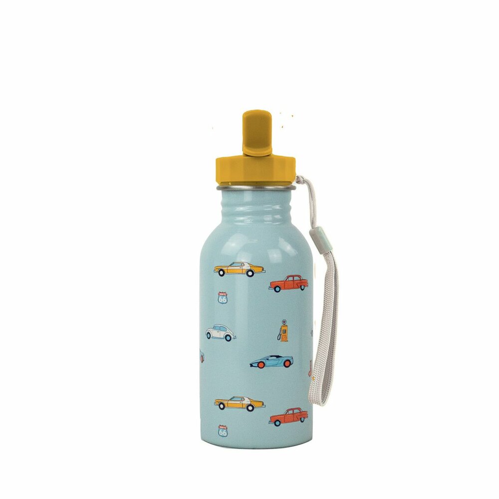 Enkelwandig drinkflesje Route 66 - 500ml RVS met rietje