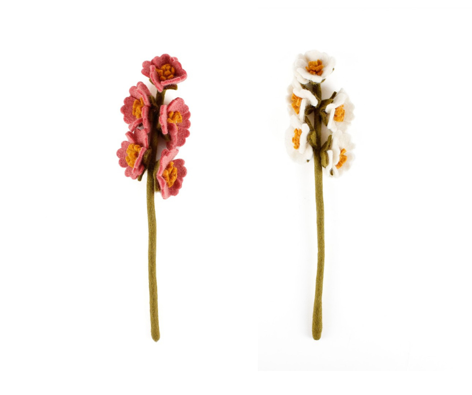 Sjaal met Verhaal vilten stokroos, Fairtrade bloementak in diverse kleuren