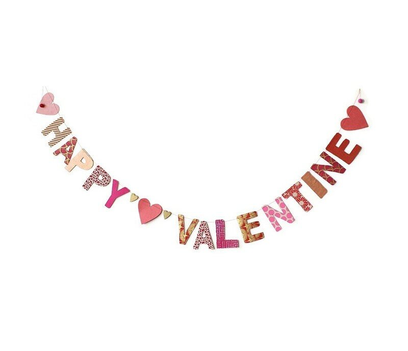 Sjaal met Verhaal Lokta papieren hartjes slinger - Happy Valentine