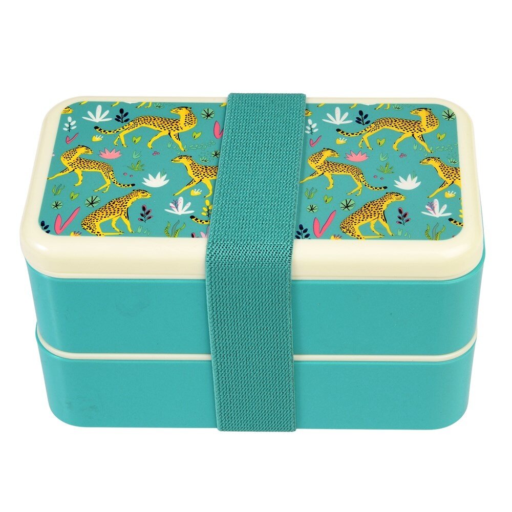 Rex London Bento Box Cheetah lunchtrommel + bestek set