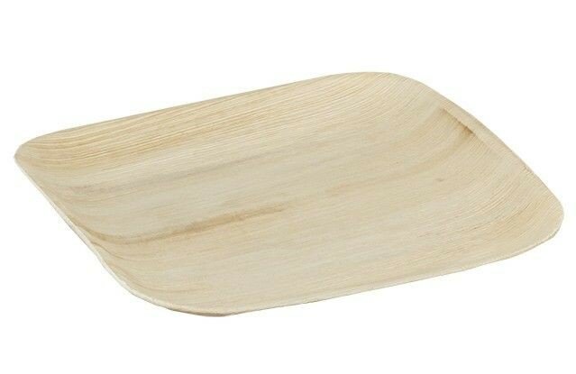 Palmblad Bio bord vierkant plat 20cm, pak van 25 stuks
