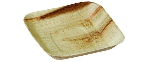 Palmblad bordje vierkant 17cm, wegwerp bord in pak 25 stuks