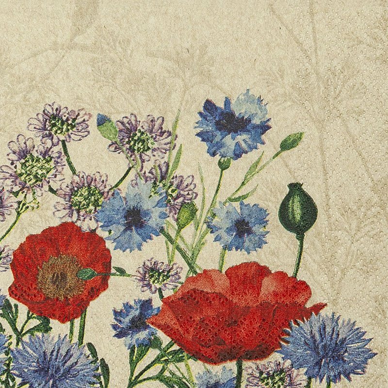 Cocktail servet Eco Line Wild Poppies, 25x25cm gerecycled/ongebleekt 