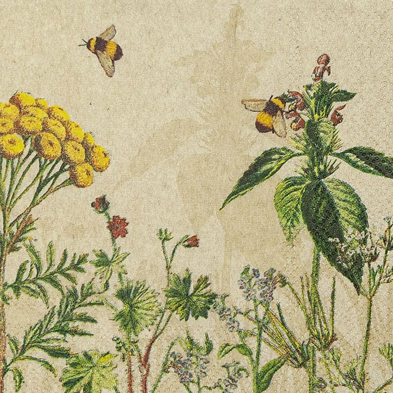 Cocktail servetten Wild Flowers print, 25x25cm gerecycled/ongebleekt 