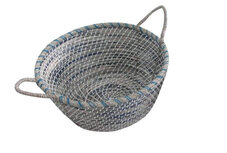 Fairtrade mand rond van Seagrass 37 x 17 - blauw/wit Fairtrade mand rond van Seagrass 37 x 17 - blauw/wit