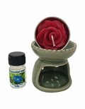 Fairtrade keramieken aromabrander met waxine en geurolie - blauw of groen Fairtrade keramieken aromabrander met waxine en geurolie - blauw of groen