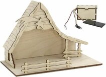 Bouwpakket houten kerststal met zonnepaneel Bouwpakket houten kerststal met zonnepaneel