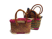 Fairtrade rieten mini mandtasje naturel met kleur - Diverse kleuren