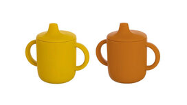 The Cotton Cloud Sippy Cup set - 2 Silicone tuitbekers mustard/cinnamon
