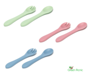 Kooleco zacht siliconen baby besteksetje - vork en lepel in diverse kleuren