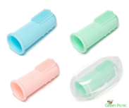 Kooleco silicone finger baby toothbrush, vingertandenborstel van silicone - Blauw/roze/Mint