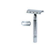 Plasticvrij veiligheidsscheermes van RVS, inclusief 10 extra scheermesjes.